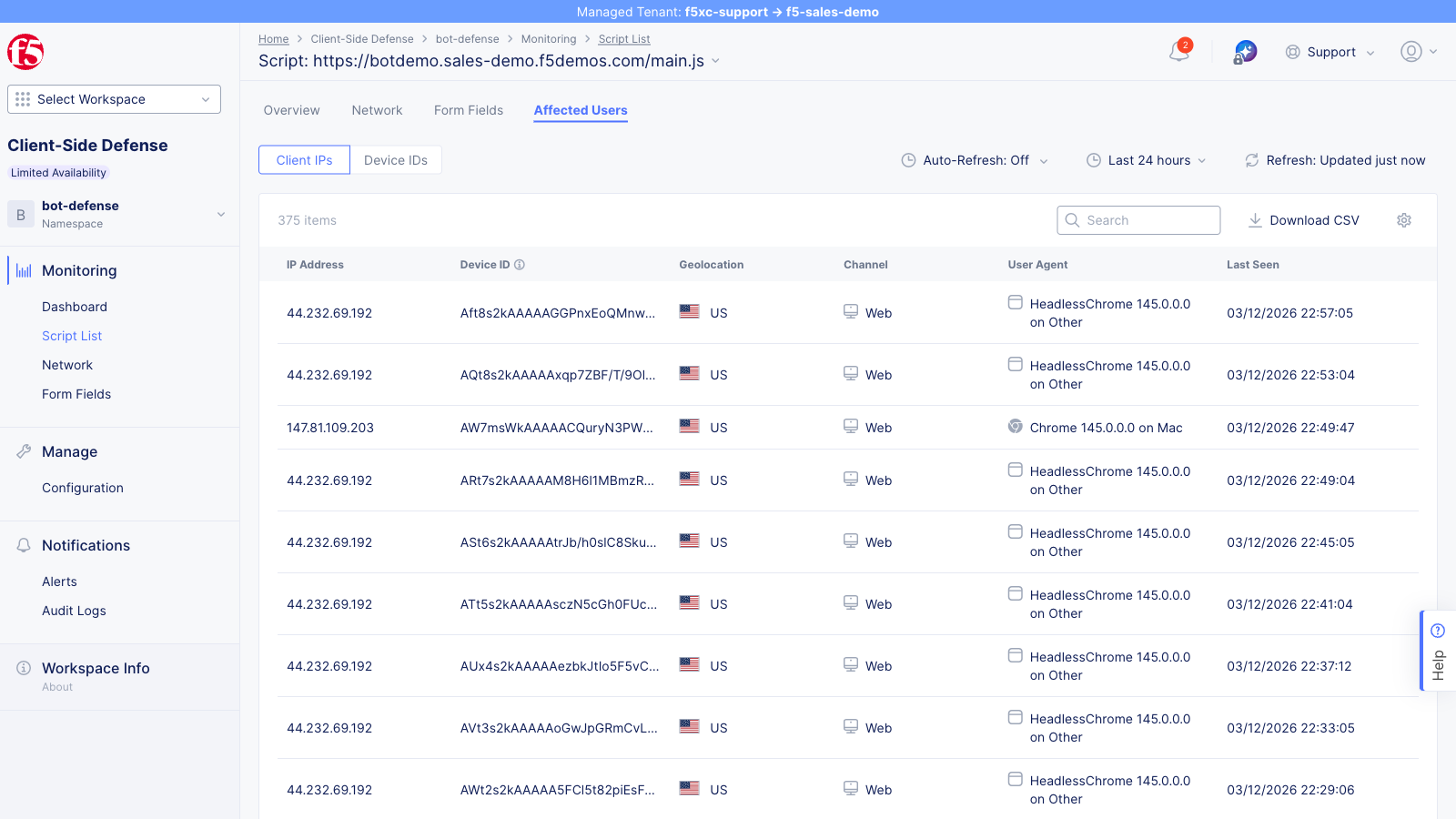 Affected Users tab showing impacted users