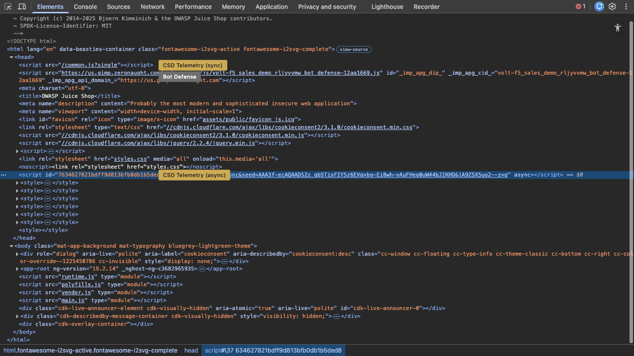 Injected scripts in DevTools Elements tab