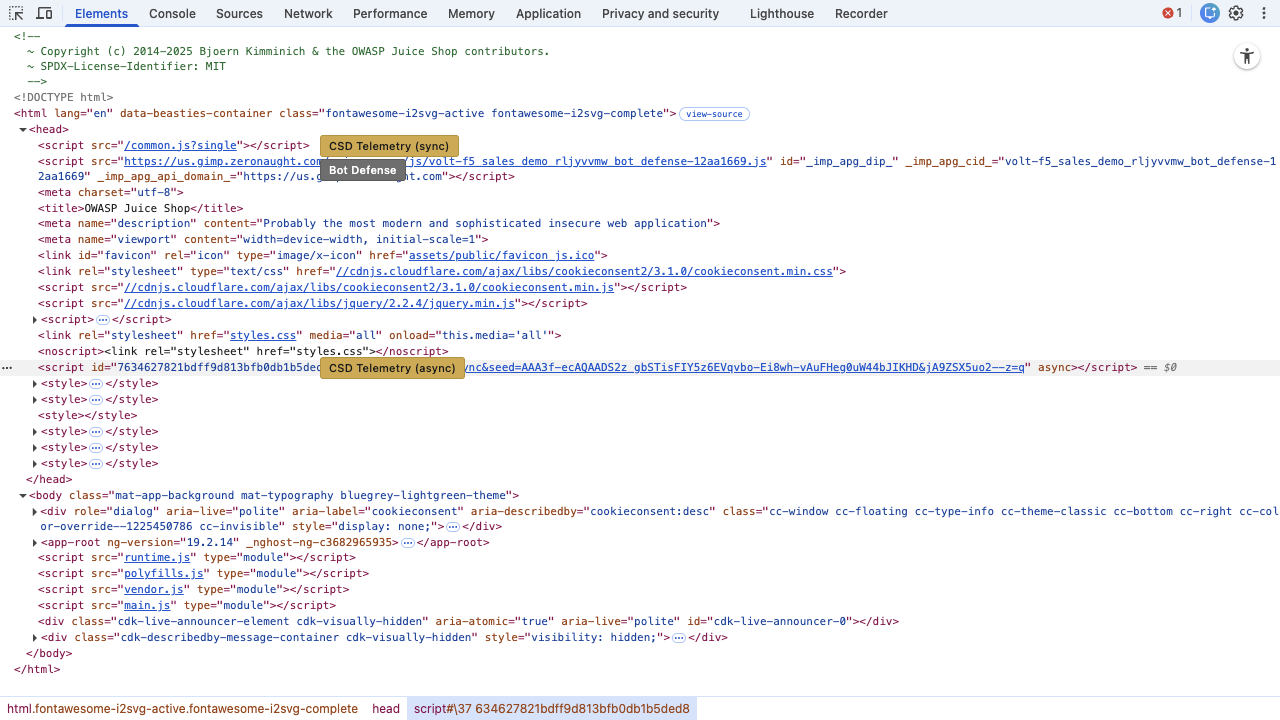 Injected scripts in DevTools Elements tab