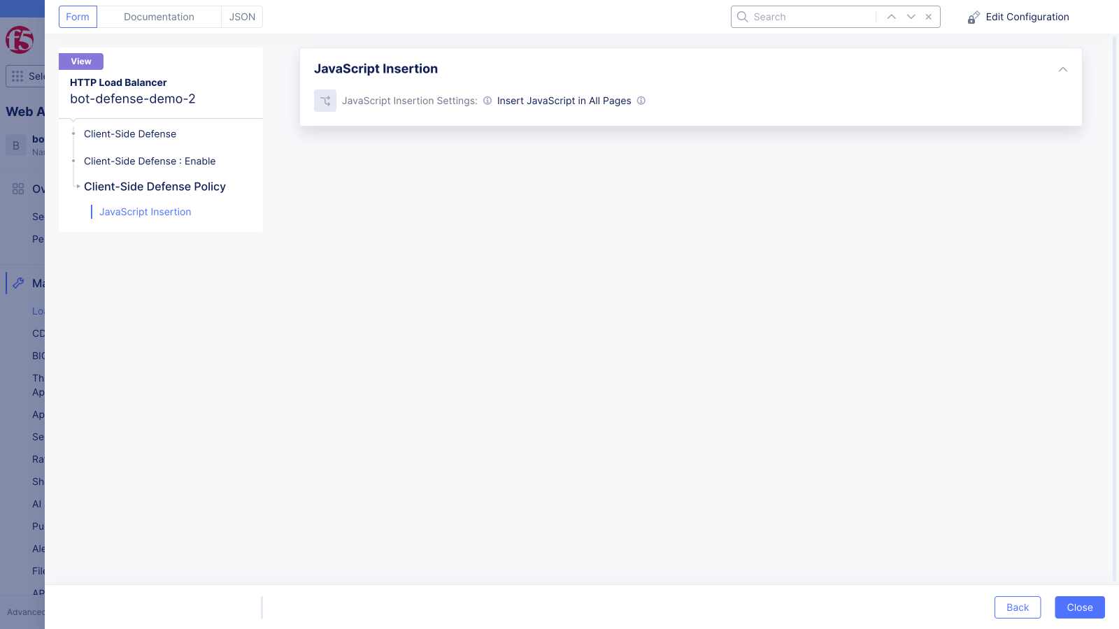JavaScript injection scope in the CSD sub-configuration