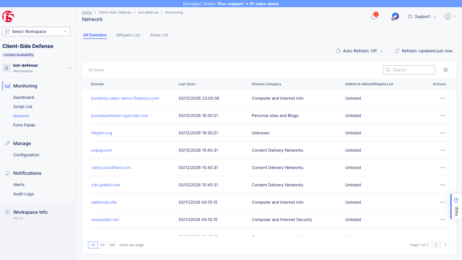Network All Domains view