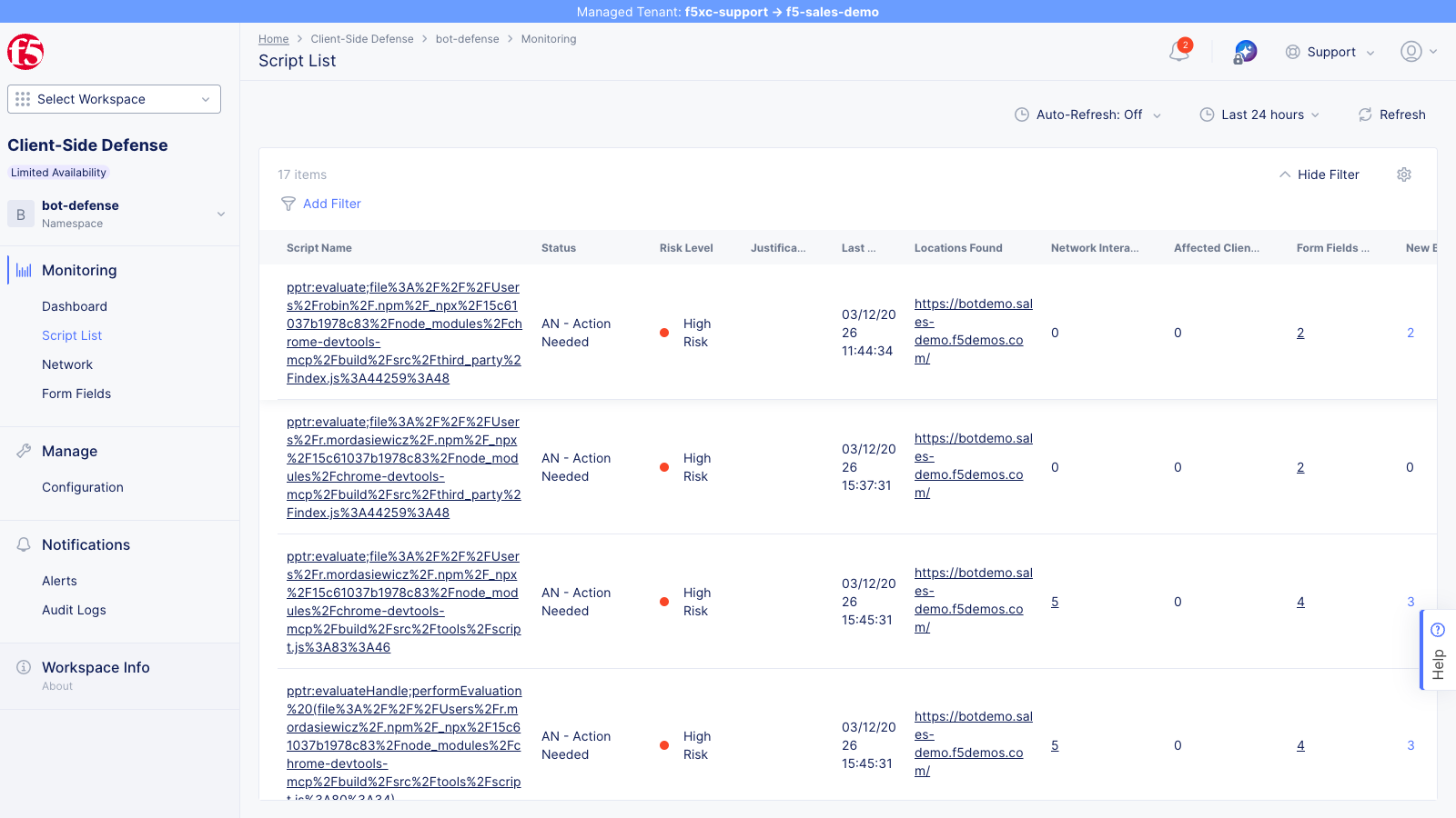 Script List showing detected scripts