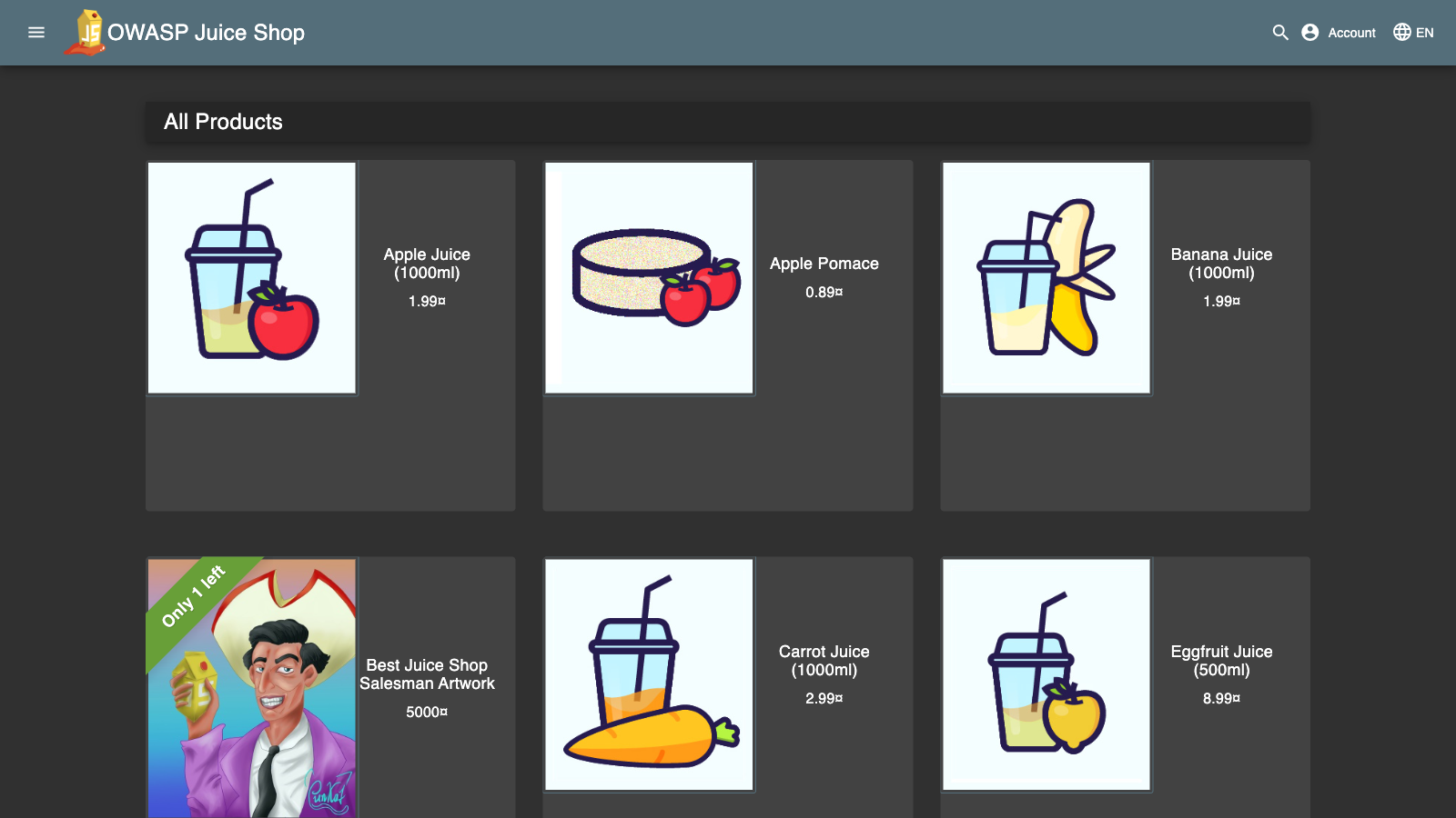 Juice Shop home page